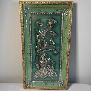 Vintage "Spring" Metalcraft picture
3D embossed silver metal floral tulip design